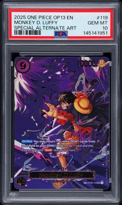 2025 ONE PIECE CARRYING ON HIS WILL SPECIAL ALT ART #119 MONKEY D. LUFFY PSA 10 - Image 1