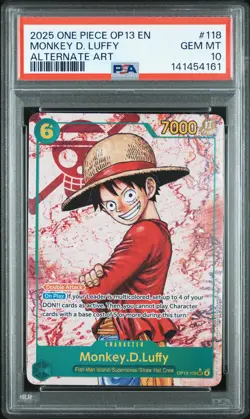 4161 Monkey D. Luffy 2025 One Piece Carrying on His Will OP13-118 Alt Art PSA 10 - Image 1
