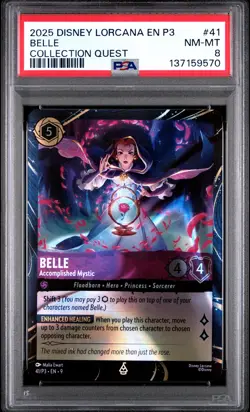 2025 DISNEY LORCANA EN P3-PROMO COLL QUEST #41 BELLE - ACCOMPLISHED MYSTIC PSA 8 - Image 1