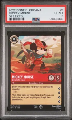 2022 DISNEY LORCANA PROMO D23 EXPO #1 MICKEY MOUSE - BRAVE LITTLE TAILOR PSA 6 - Image 1