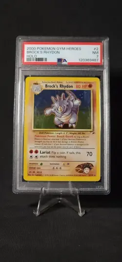 Pokemon Brock's Rhydon 002/132 Gym Heroes Holo PSA 7 - Image 1