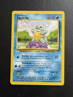 Squirtle Base Set 63/102 1999 Pokemon Card light play - Image 1