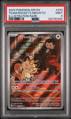 2025 Pokemon 203/182 Team Rocket's Meowth - Graded Card (PSA 9) - Image 3