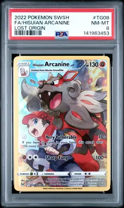 2022 POKEMON SWORD & SHIELD LOST ORIGIN #TG08 FULL ART/HISUIAN ARCANINE PSA 8 - Image 1