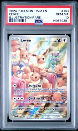 2024 POKEMON TWM EN-TWILIGHT MASQUERADE ILLUSTRATION RARE #188 EEVEE PSA 10 - Image 1