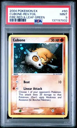 2004 POKEMON EX FIRE RED & LEAF GREEN #60 CUBONE-REVERSE FOIL PSA 9 - Image 1