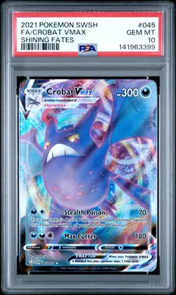 2021 POKEMON SWORD & SHIELD SHINING FATES #045 FULL ART/CROBAT VMAX PSA 10 - Image 1