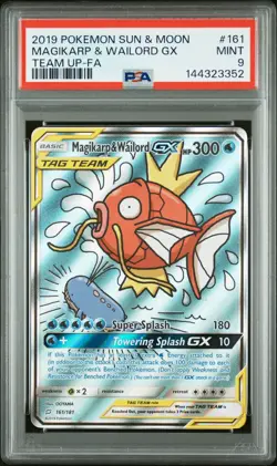 2019 POKEMON SUN & MOON TEAM UP #161 FULL ART/MAGIKARP & WAILORD GX PSA 9 - Image 1
