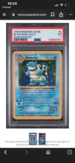 1999 POKEMON TCG BASE SET SHADOWLESS 2 BLASTOISE HOLO rare PSA 1 vintage WOTC - Image 3