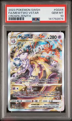 2023 POKEMON SWORD & SHIELD CROWN ZENITH #GG44 FULL ART/MEWTWO VSTAR PSA 10 - Image 1