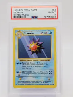 STARMIE 1999 POKEMON BASE SET SHADOWLESS COMMON 64/102 PSA 8 Q0004 - Image 1