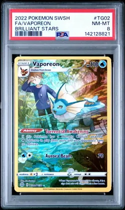 2022 POKEMON SWORD & SHIELD BRILLIANT STARS #TG02 FULL ART/VAPOREON PSA 8 - Image 1