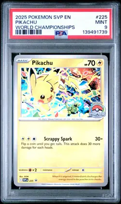 2025 POKEMON SVP EN-SV BLACK STAR PROMO WORLD CHAMPIONSHIPS #225 PIKACHU PSA 9 - Image 1