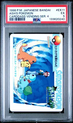1998 POKEMON JAPANESE BANDAI CARDDASS VENDING SER 4 #EX11 ASH'S POKEMON PSA 5 - Image 1