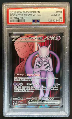 2025 Pokemon Destined Rivals Team Rocket's Mewtwo ex #213/182 PSA 10 - Image 1