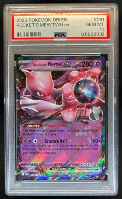 2025 Pokemon Destined Rivals Team Rocket's Mewtwo ex #081/182 PSA 10 - Image 1