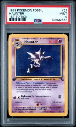 1999 POKEMON FOSSIL 1ST EDITION #21 HAUNTER PSA 9 - Image 1