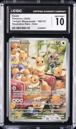 2024 POKEMON TWILIGHT MASQUERADE ILLUSTRATION RARE #188 EEVEE CGC 10 - Image 1