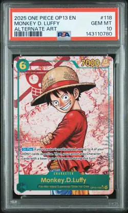 2025 ONE PIECE OP13-CARRYING ON HIS WILL ALTERNATE ART MONKEY D. LUFFY PSA 10 - Image 1