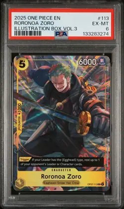 2025 ONE PIECE PROMOS ILLUSTRATION BOX VOL.3 #113 RORONOA ZORO PSA 6 - Image 1