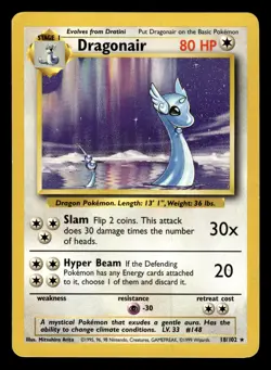 Dragonair 18/102 Rare Base Set Pokemon Card - Image 1