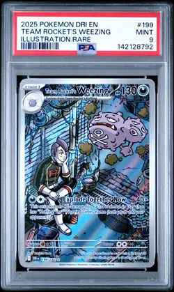 2025 POKEMON DESTINED RIVALS ILLUSTRATION RARE #199 TEAM ROCKET'S WEEZING PSA 9 - Image 1