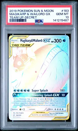 2019 POKEMON SUN & MOON TEAM UP SECRET FULL ART/MAGIKARP & WAILORD GX PSA 10 - Image 1