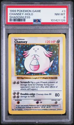Chansey 1999 Pokemon Base Set Shadowless PSA 8 #3 - Image 1