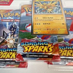 Pokemon TCG Scarlet & Violet Surging Sparks 3 Pack Blister Zapdos Factory Sealed - Image 4