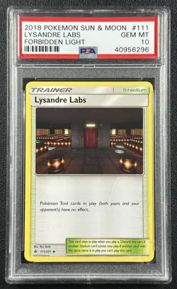 LYSANDRE LABS PSA 10 2018 POKEMON SUN & MOON FORBIDDEN LIGHT #111/131 GEM 296 - Image 1