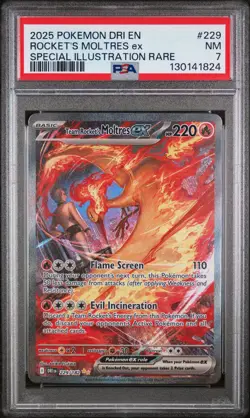 2025 POKEMON DRI SPECIAL ILLUSTRATION RARE #229 TEAM ROCKET'S MOLTRES EX PSA 7 - Image 1