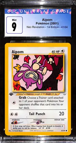 2001 Pokemon Neo Revelation Aipom 1st Edition CGC 9 #41/64 - Image 1