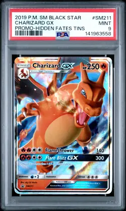 2019 POKEMON SM BLACK STAR PROMO HIDDEN FATES TINS #SM211 CHARIZARD GX PSA 9 - Image 1
