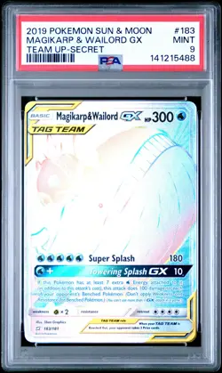 2019 POKEMON SUN & MOON TEAM UP SECRET #183 FULL ART/MAGIKARP & WAILORD GX PSA 9 - Image 1