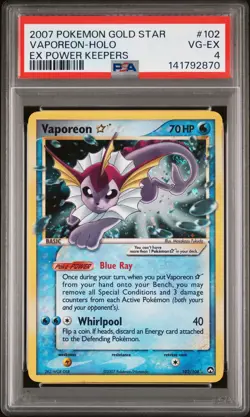 2007 POKEMON EX POWER KEEPERS GOLD STAR #102 VAPOREON-HOLO PSA 4 - Image 1
