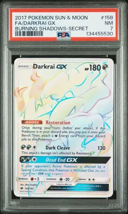 2017 POKEMON SUN & MOON BURNING SHADOWS SECRET #158 FULL ART/DARKRAI GX PSA 7 - Image 1