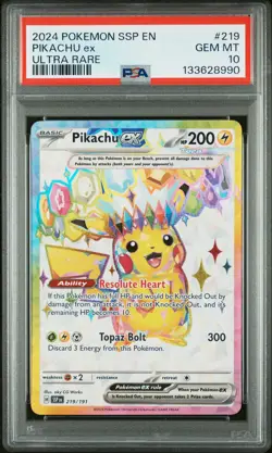 2024 POKEMON SSP EN-SURGING SPARKS ULTRA RARE #219 PIKACHU EX PSA 10 - Image 1