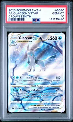 2023 POKEMON SWORD & SHIELD CROWN ZENITH #GG40 FULL ART/GLACEON VSTAR PSA 10 - Image 1