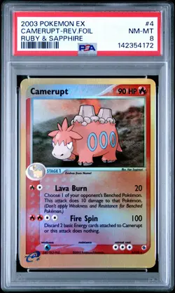 2003 POKEMON EX RUBY & SAPPHIRE #4 CAMERUPT-REVERSE FOIL PSA 8 - Image 1