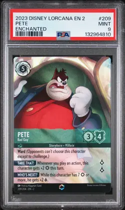 2023 DISNEY LORCANA EN 2-RISE OF THE FLOODBORN ENCHANTED PETE - BAD GUY PSA 9 - Image 1