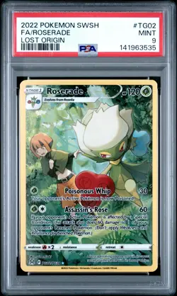 2022 POKEMON SWORD & SHIELD LOST ORIGIN #TG02 FULL ART/ROSERADE PSA 9 - Image 1