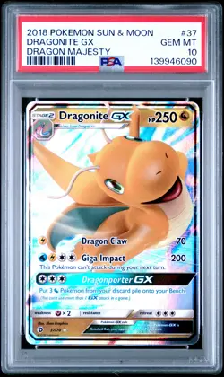 2018 POKEMON SUN & MOON DRAGON MAJESTY #37 DRAGONITE GX PSA 10 - Image 1