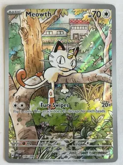 Pokemon Meowth 106/094 Mega Evolution Phantasmal Flames Illustration Rare - Image 1