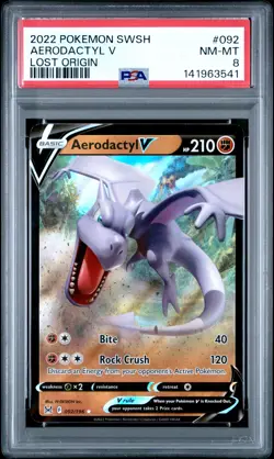 2022 POKEMON SWORD & SHIELD LOST ORIGIN #092 AERODACTYL V PSA 8 - Image 1