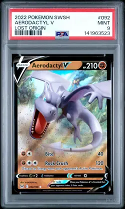 2022 POKEMON SWORD & SHIELD LOST ORIGIN #092 AERODACTYL V PSA 9 - Image 1
