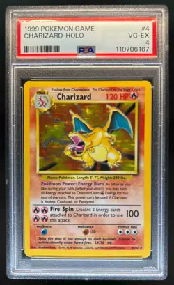 1999 Pokemon Unlimited Charizard Rare Holo #4/102 PSA 4 - Image 1