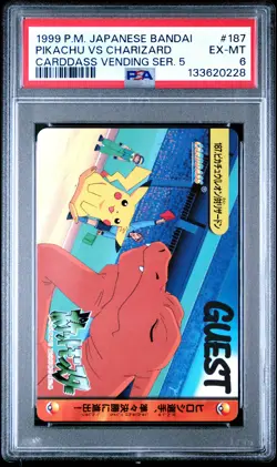 1999 POKEMON JPN BANDAI CARDDASS VENDING SER 5 #187 PIKACHU VS CHARIZARD PSA 6 - Image 1