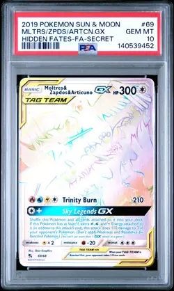 2019 POKEMON SM HIDDEN FATES #69 FULL ART/MOLTRES & ZAPDOS & ARTICUNO GX PSA 10 - Image 1