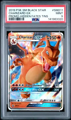 2019 POKEMON SM BLACK STAR PROMO HIDDEN FATES TINS #SM211 CHARIZARD GX PSA 9 - Image 1