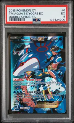 2015 POKEMON XY DOUBLE CRISIS #6 FULL ART/TEAM AQUA'S KYOGRE EX PSA 5 - Image 1